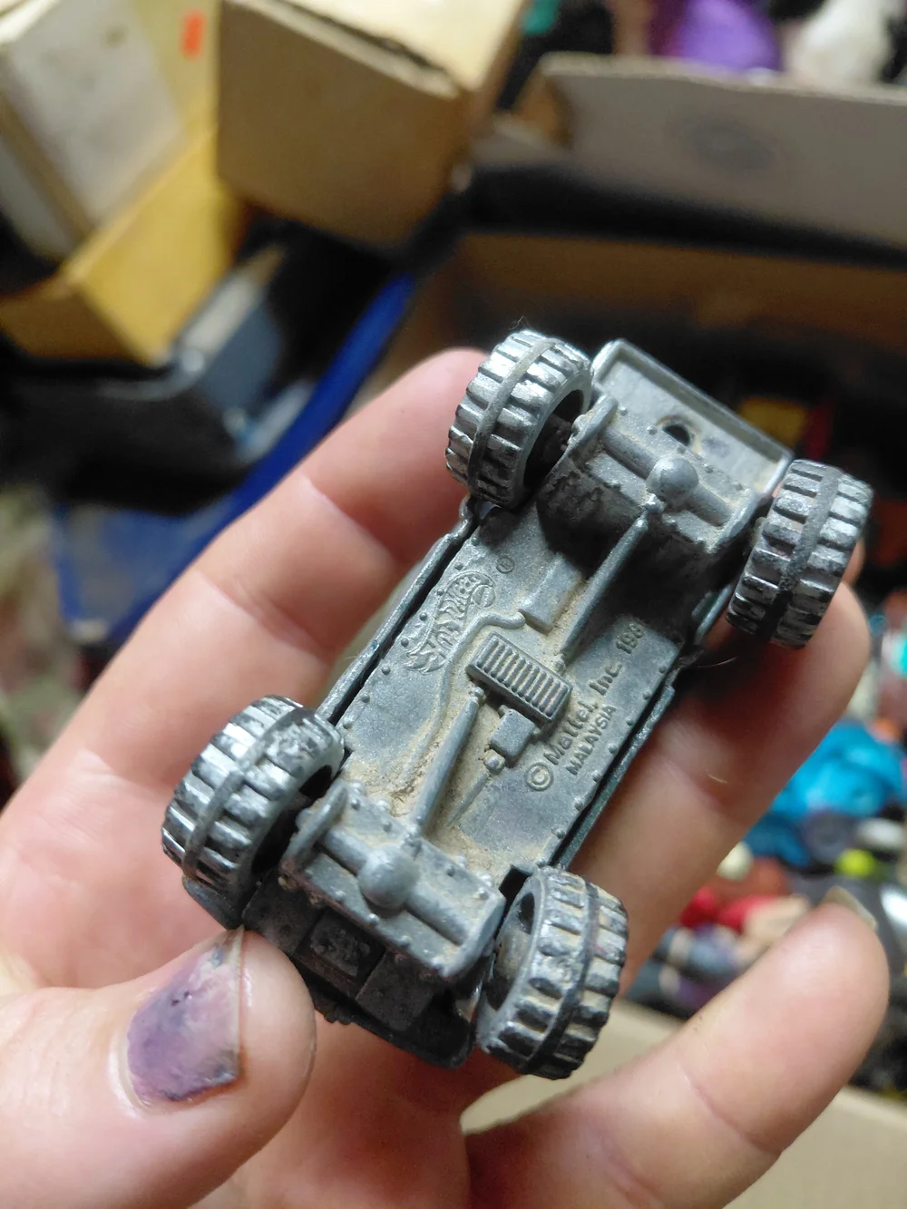 modified 1980s Hot Wheels or similar 1:64 scale die-cast truck, likely a Chevrol